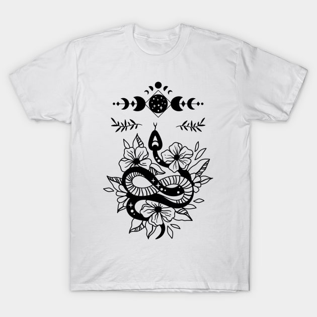 Aesthetic Halloween Snake Lover Moon Creepy Witchy T-Shirt by jodotodesign